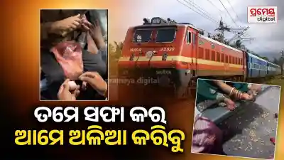 people cutting vegetables in train
