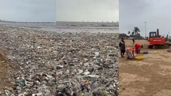 Arabian Sea garbage Mumbai beach pollution Juhu Chowpatty garbage Versova beach waste Marine pollution Mumbai 2500 metric tons garbage Mumbai environment news