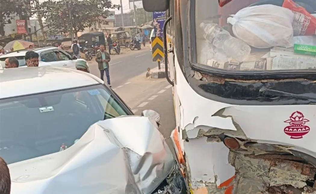 Passenger bus hits car, one injured