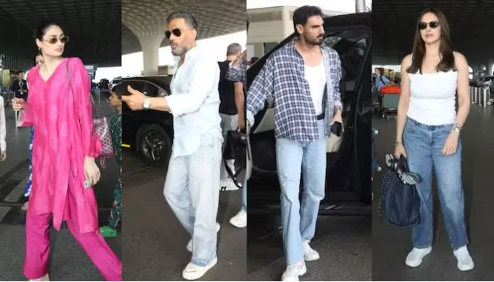 Bollywood celebrities Esha Deol, Ahan Shetty, Athiya Shetty and Suniel Shetty were spotted 