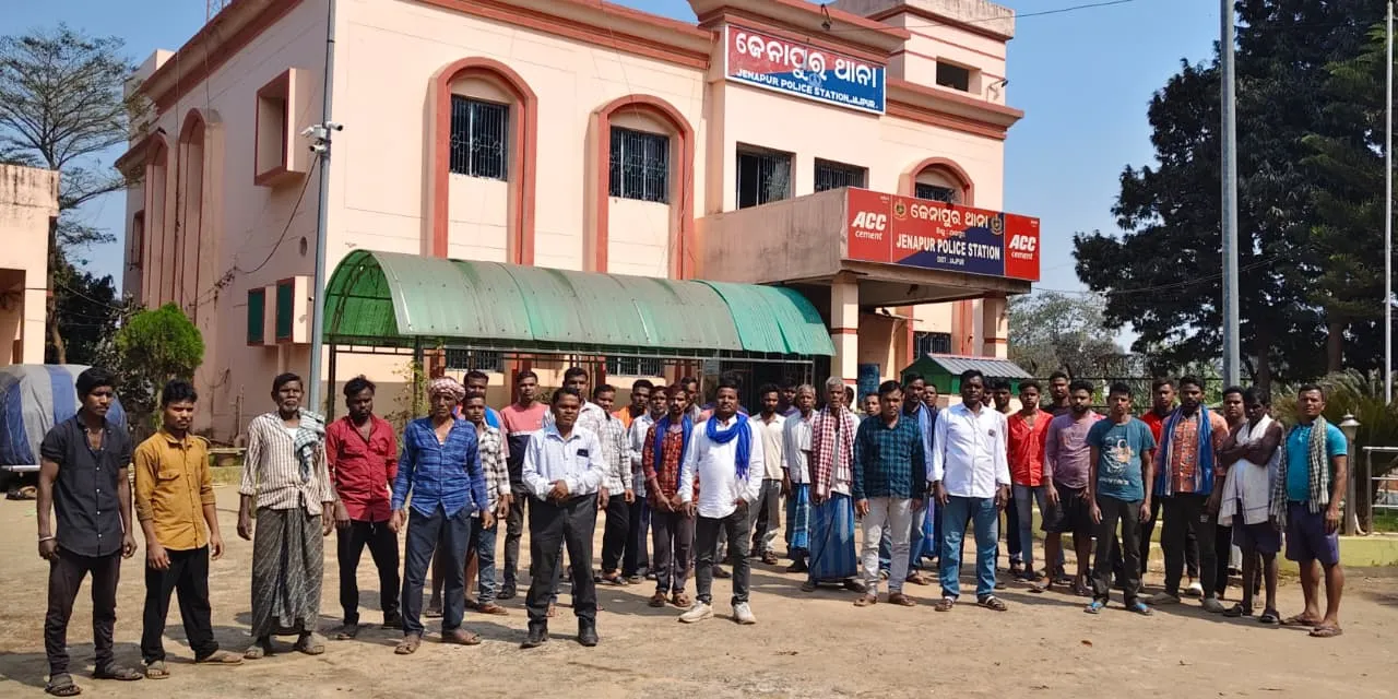 Villagers gathered at the police station after a communal dispute