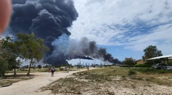  Lavan Island came under attack, triggering a fire but reportedly causing no casualties