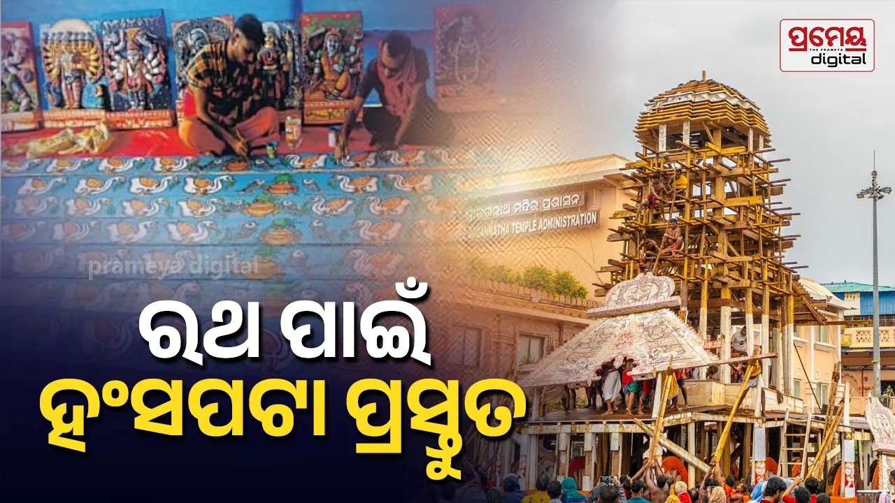Ratha Work : ଶ୍ରୀମନ୍ଦିର କାର୍ଯ୍ୟାଳୟ ପରିସରରେ ଚାଲିଛି ହଂସପଟା ପ୍ରସ୍ତୁତି, ରଥର ସିଂହାସନ ଚାରିପଟେ ରଙ୍ଗ କରୁଛନ୍ତି ଚିତ୍ରକର